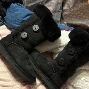 UGG Black Winter Boots with Button Detail